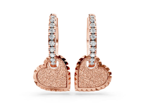 Rose gold Round Diamond Heart Charm Huggie Hoop Earrings