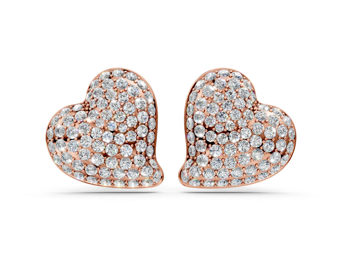 Rose gold Round Diamond Heart Pavé Stud Earrings