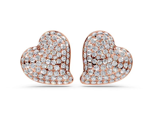 Rose gold Round Diamond Heart Pavé Stud Earrings