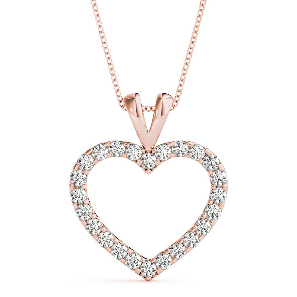 Rose gold Round Diamond Heart Pendant with Pavé Setting