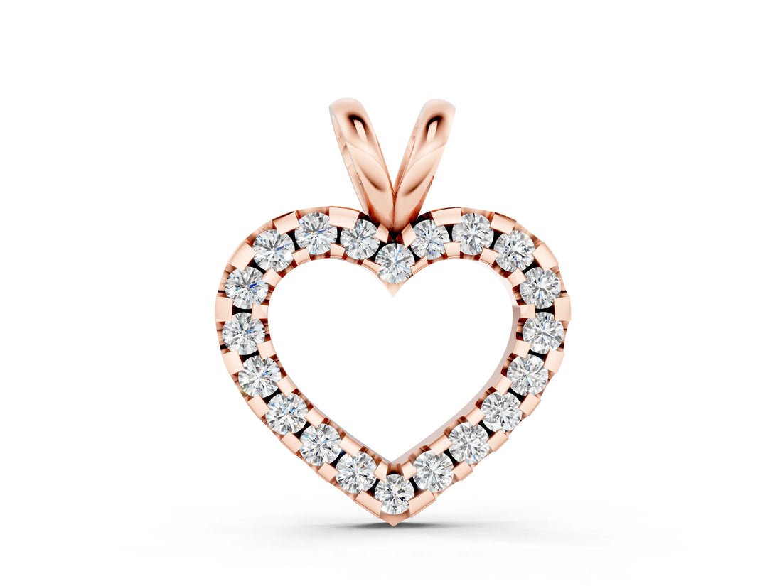 Rose gold Round Diamond Heart Pendant with Pavé Setting_16