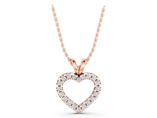 Rose gold Round Diamond Heart Pendant with Pavé Setting