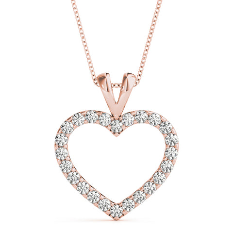 Rose gold Round Diamond Heart Pendant with Pavé Setting