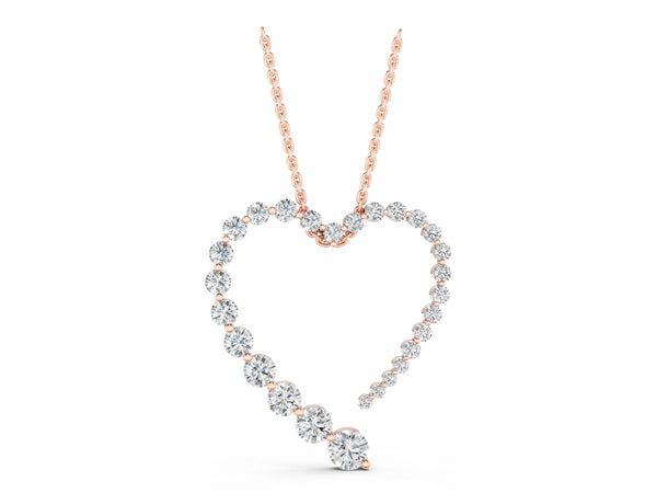 Rose gold Round Diamond Heart Pendant with Prong Setting