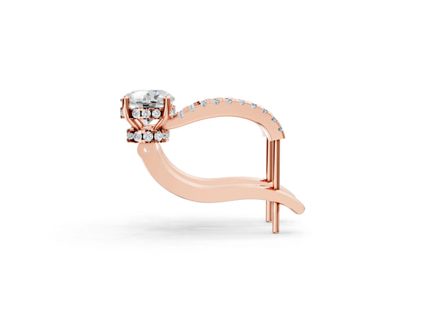 Rose gold Round Diamond Hidden Halo Drop Earrings