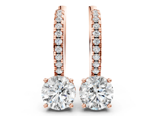 Rose gold Round Diamond Hidden Halo Drop Earrings