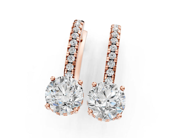 Rose gold Round Diamond Hidden Halo Drop Earrings