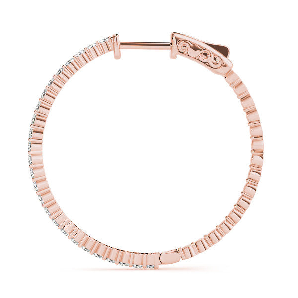 Rose gold Round Diamond Hoop Earrings with Pave Setting and Shared Prong 2