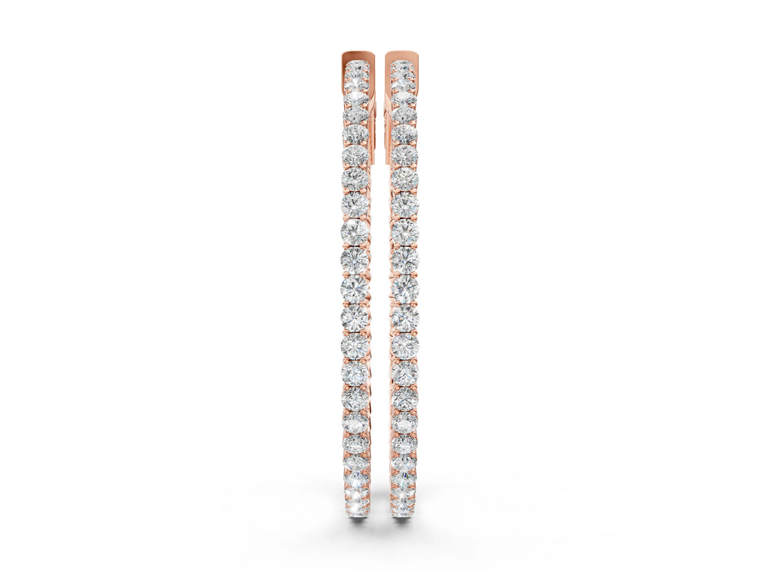 Rose gold Round Diamond Hoop Earrings with Pave Setting and Shared Prong_8