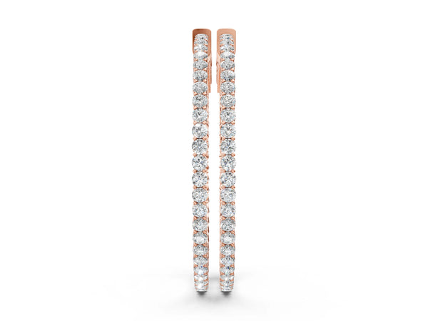 Rose gold Round Diamond Hoop Earrings with Pave Setting and Shared Prong