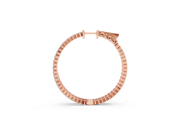 Rose gold Round Diamond Hoop Earrings with Pave Setting and Shared Prong