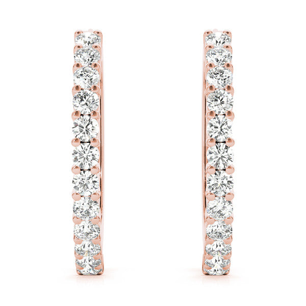 Rose gold Round Diamond Hoop Earrings with Prong Setting 1