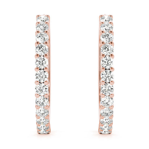 Rose gold Round Diamond Hoop Earrings with Prong Setting 1