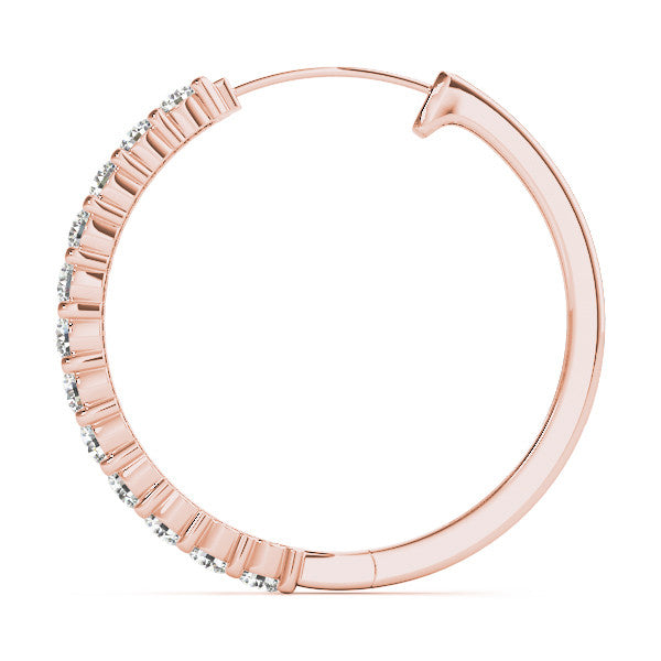 Rose gold Round Diamond Hoop Earrings with Prong Setting 2