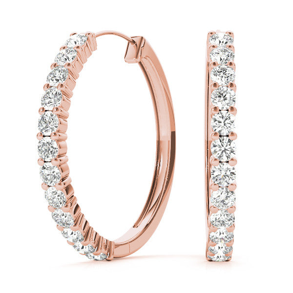 Rose gold Round Diamond Hoop Earrings with Prong Setting