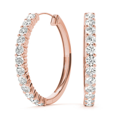 Rose gold Round Diamond Hoop Earrings with Prong Setting