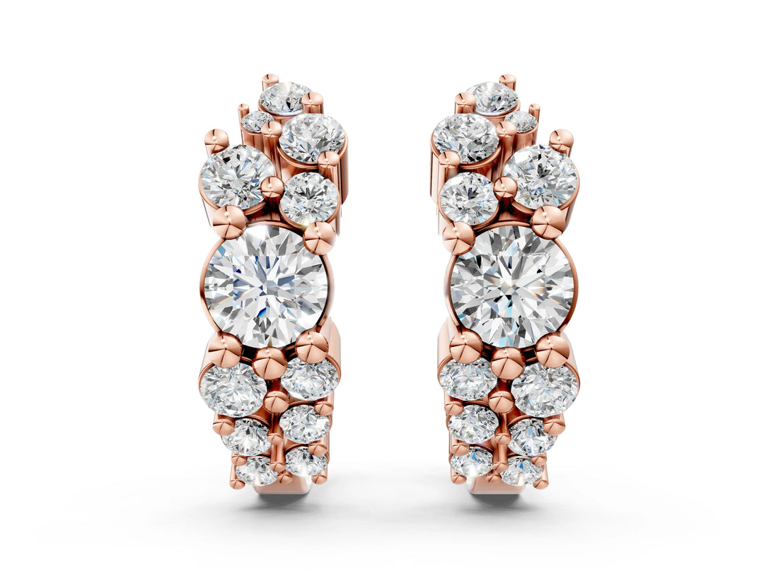 Rose gold Round Diamond Hydrangea Bouquet Hoop Earrings with Diamond Accents_4