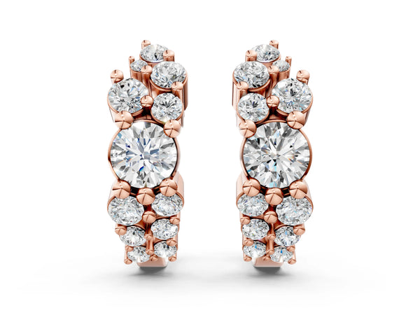 Rose gold Round Diamond Hydrangea Bouquet Hoop Earrings with Diamond Accents