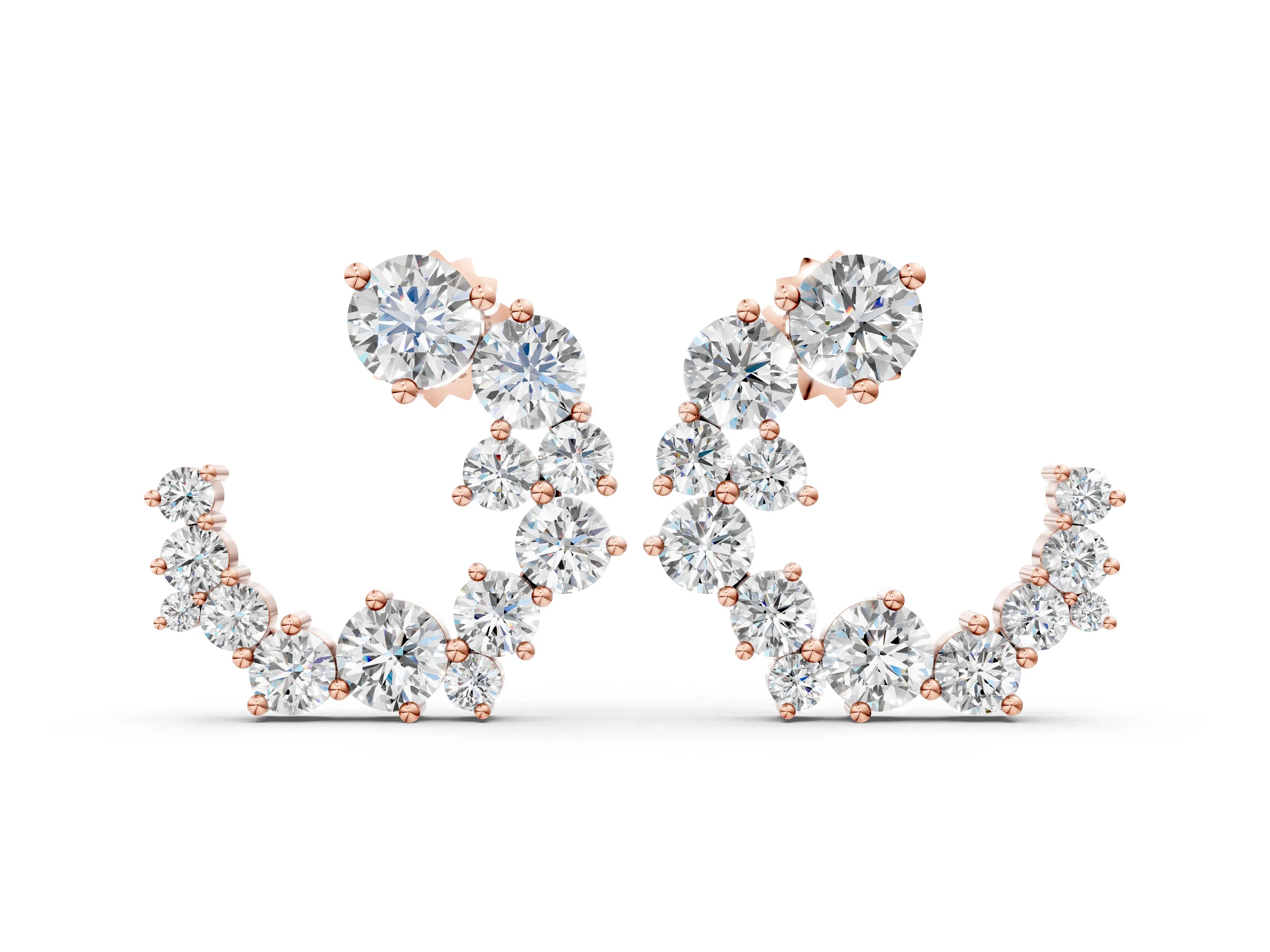 Rose gold Round Diamond Hydrangea Bouquet Open Hoop Earrings