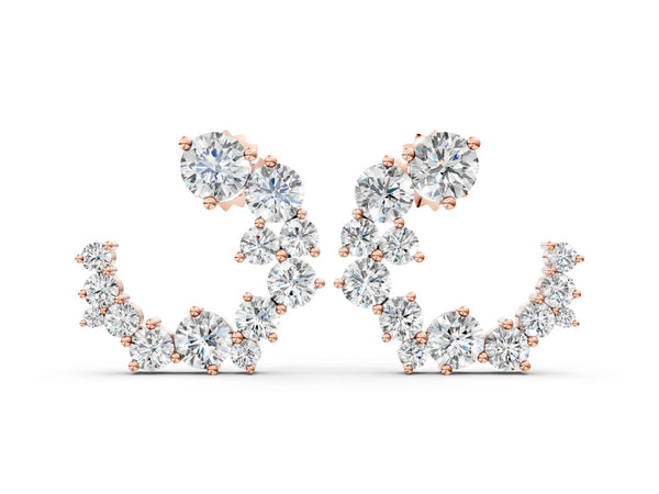 Rose gold Round Diamond Hydrangea Bouquet Open Hoop Earrings