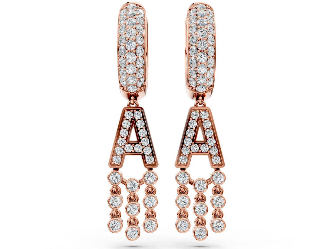 Rose gold Round Diamond Initial A Huggie Hoop Earrings