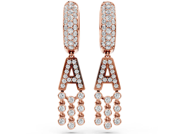 Rose gold Round Diamond Initial A Huggie Hoop Earrings
