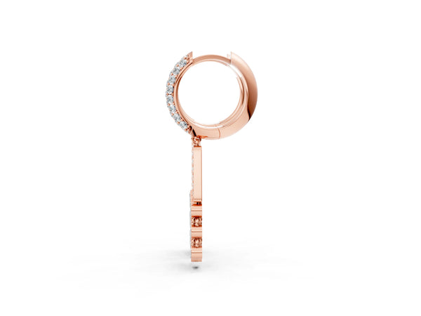 Rose gold Round Diamond Initial A Huggie Hoop Earrings