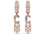 Rose gold Round Diamond Initial C Huggie Hoop Earrings
