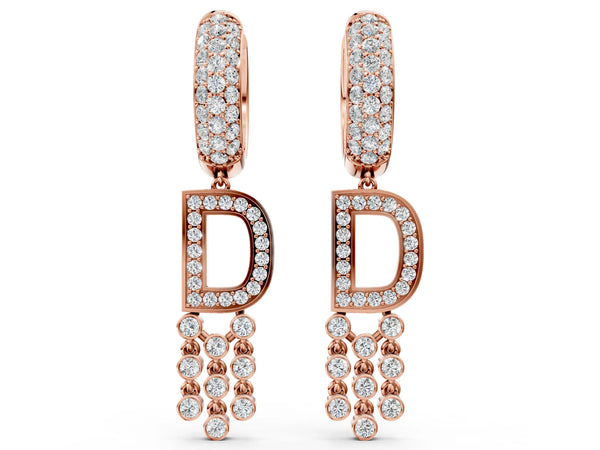 Rose gold Round Diamond Initial D Huggie Hoop Earrings
