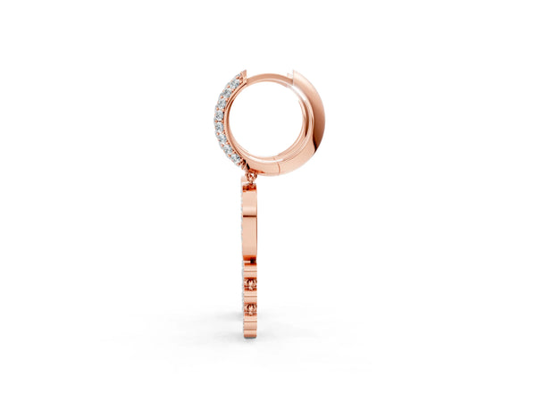 Rose gold Round Diamond Initial D Huggie Hoop Earrings