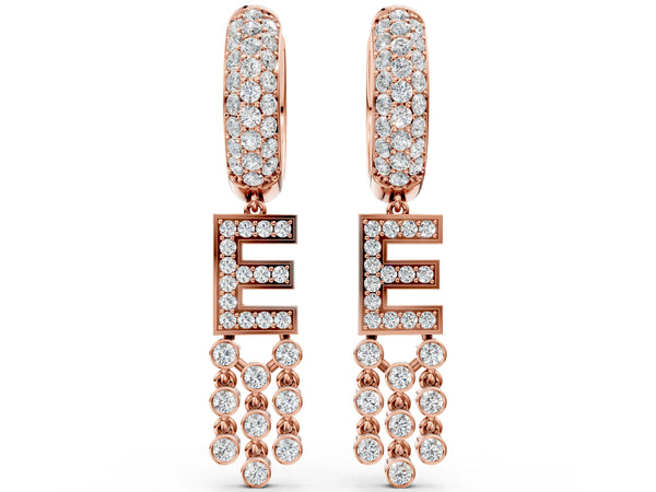 Rose gold Round Diamond Initial E Huggie Hoop Earrings