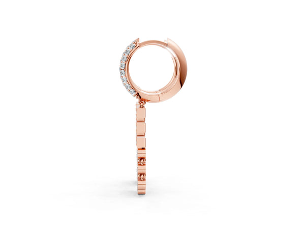 Rose gold Round Diamond Initial E Huggie Hoop Earrings