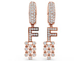 Rose gold Round Diamond Initial F Huggie Hoop Earrings