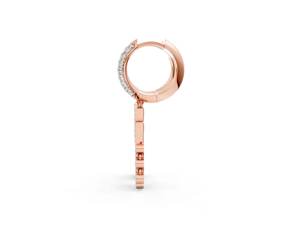 Rose gold Round Diamond Initial F Huggie Hoop Earrings