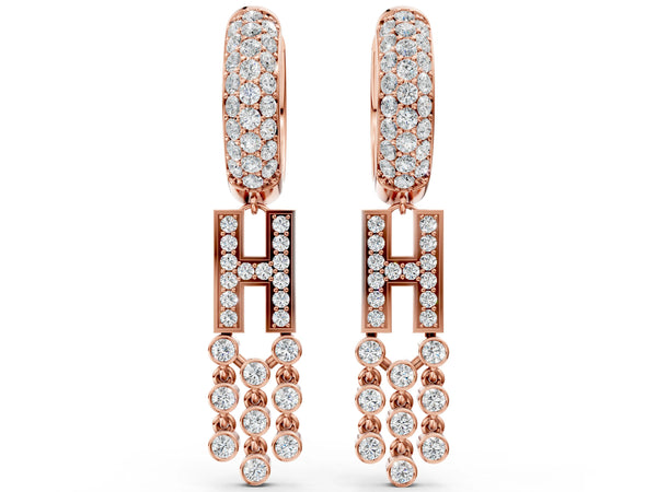 Rose gold Round Diamond Initial H Huggie Hoop Earrings
