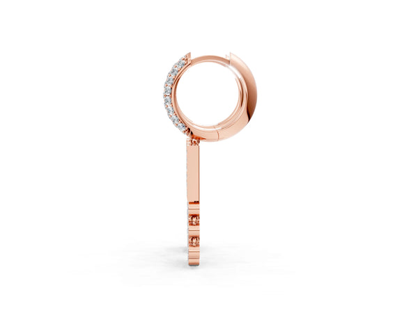 Rose gold Round Diamond Initial H Huggie Hoop Earrings