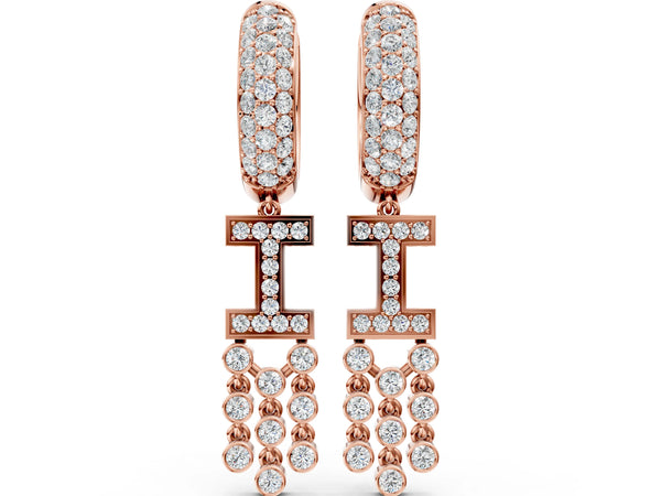 Rose gold Round Diamond Initial I Huggie Hoop Earrings