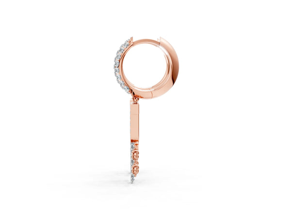 Rose gold Round Diamond Initial J Huggie Hoop Earrings