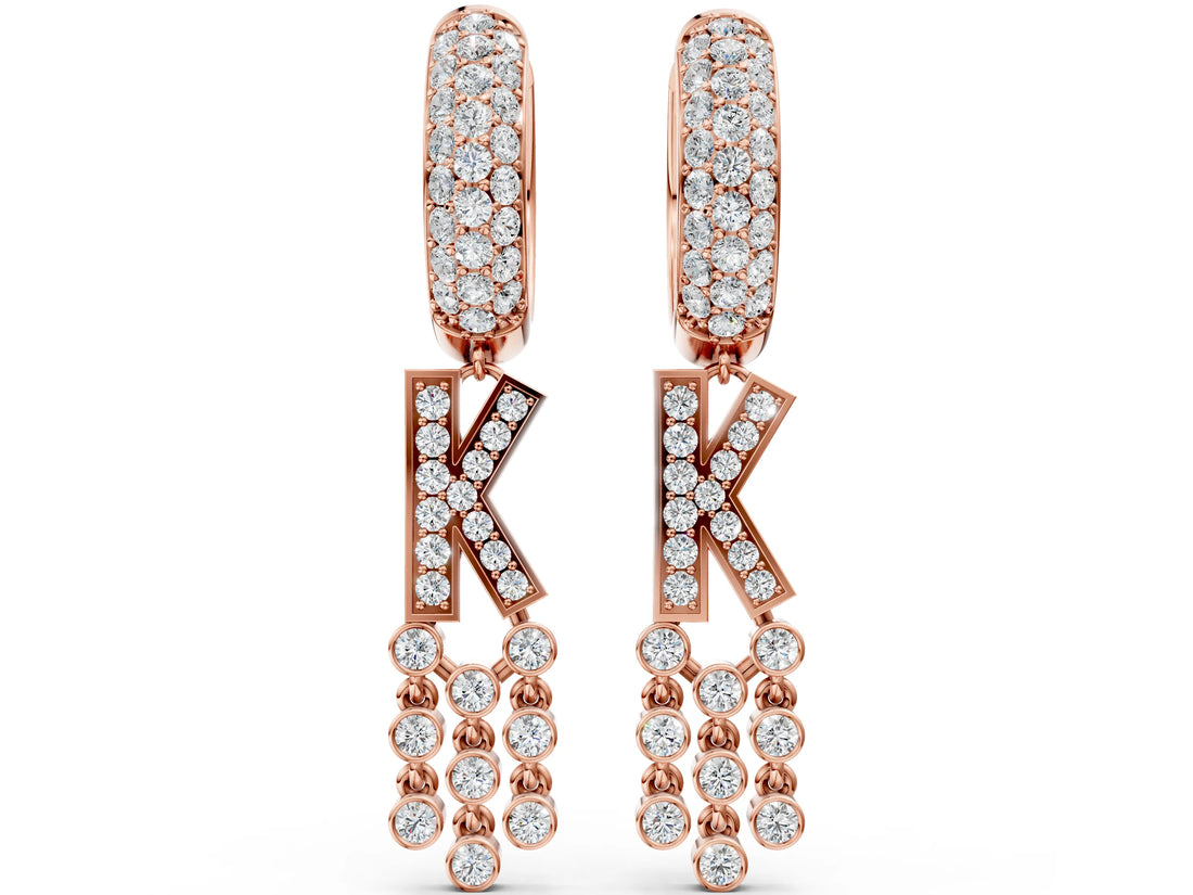 Rose gold Round Diamond Initial K Huggie Hoop Earrings