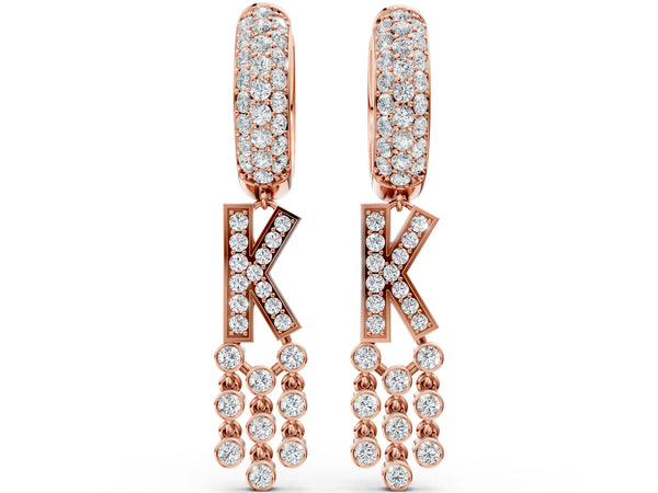 Rose gold Round Diamond Initial K Huggie Hoop Earrings