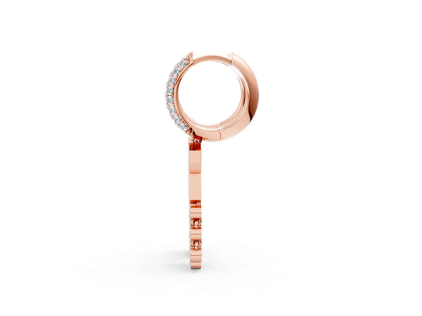 Rose gold Round Diamond Initial K Huggie Hoop Earrings