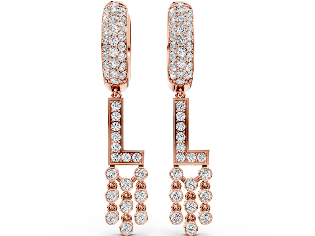 Rose gold Round Diamond Initial L Huggie Hoop Earrings