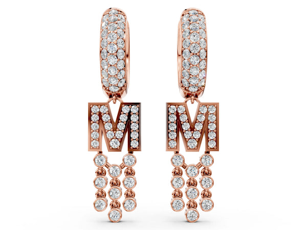 Rose gold Round Diamond Initial M Huggie Hoop Earrings