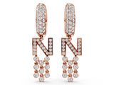 Rose gold Round Diamond Initial N Huggie Hoop Earrings