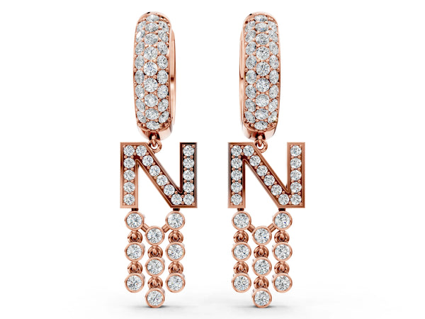 Rose gold Round Diamond Initial N Huggie Hoop Earrings