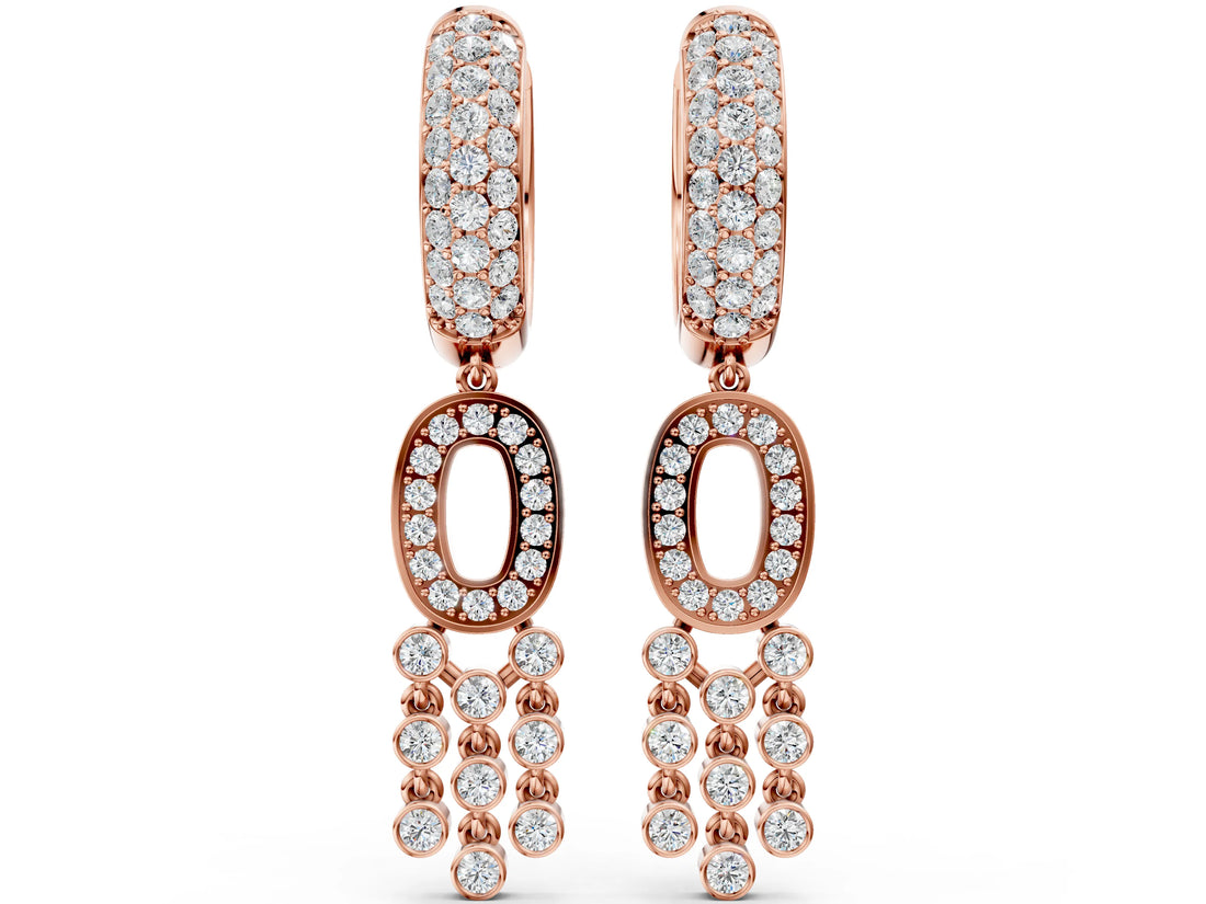 Rose gold Round Diamond Initial O Huggie Hoop Earrings