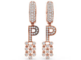 Rose gold Round Diamond Initial P Huggie Hoop Earrings