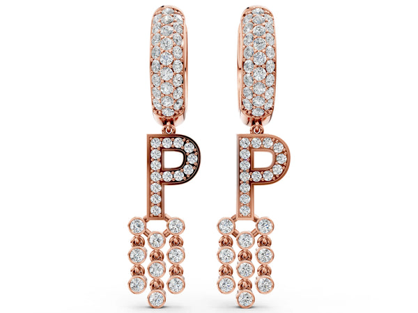 Rose gold Round Diamond Initial P Huggie Hoop Earrings