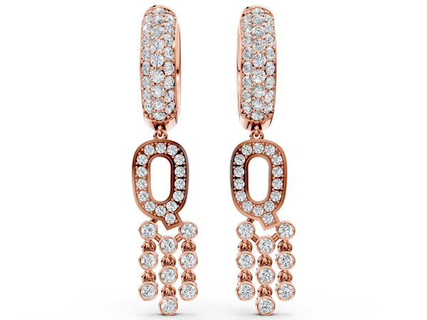 Rose gold Round Diamond Initial Q Huggie Hoop Earrings