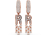 Rose gold Round Diamond Initial R Huggie Hoop Earrings